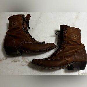 Vtg Laredo Roper Boots Brown Leather Kiltie USA 8 M Women Southernwestern Rodeo